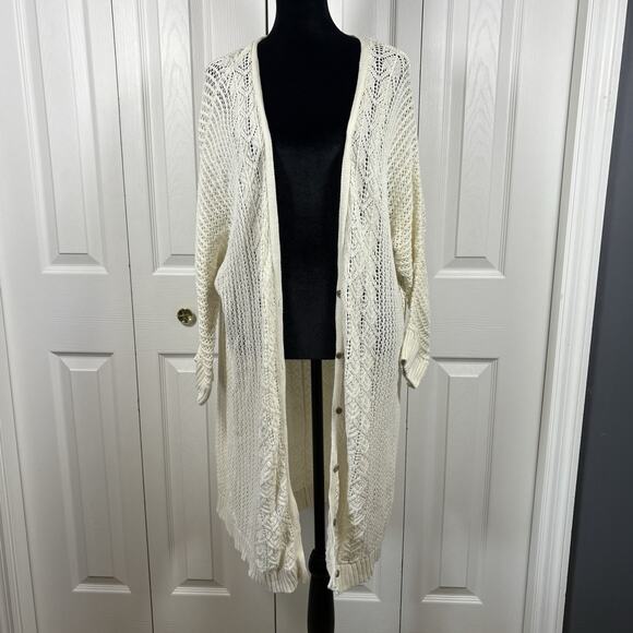 Torrid Cardigan Plus Sz 3X Ivory Crochet Lace Long Duster 100% Cotton Lagenlook - Picture 1 of 8